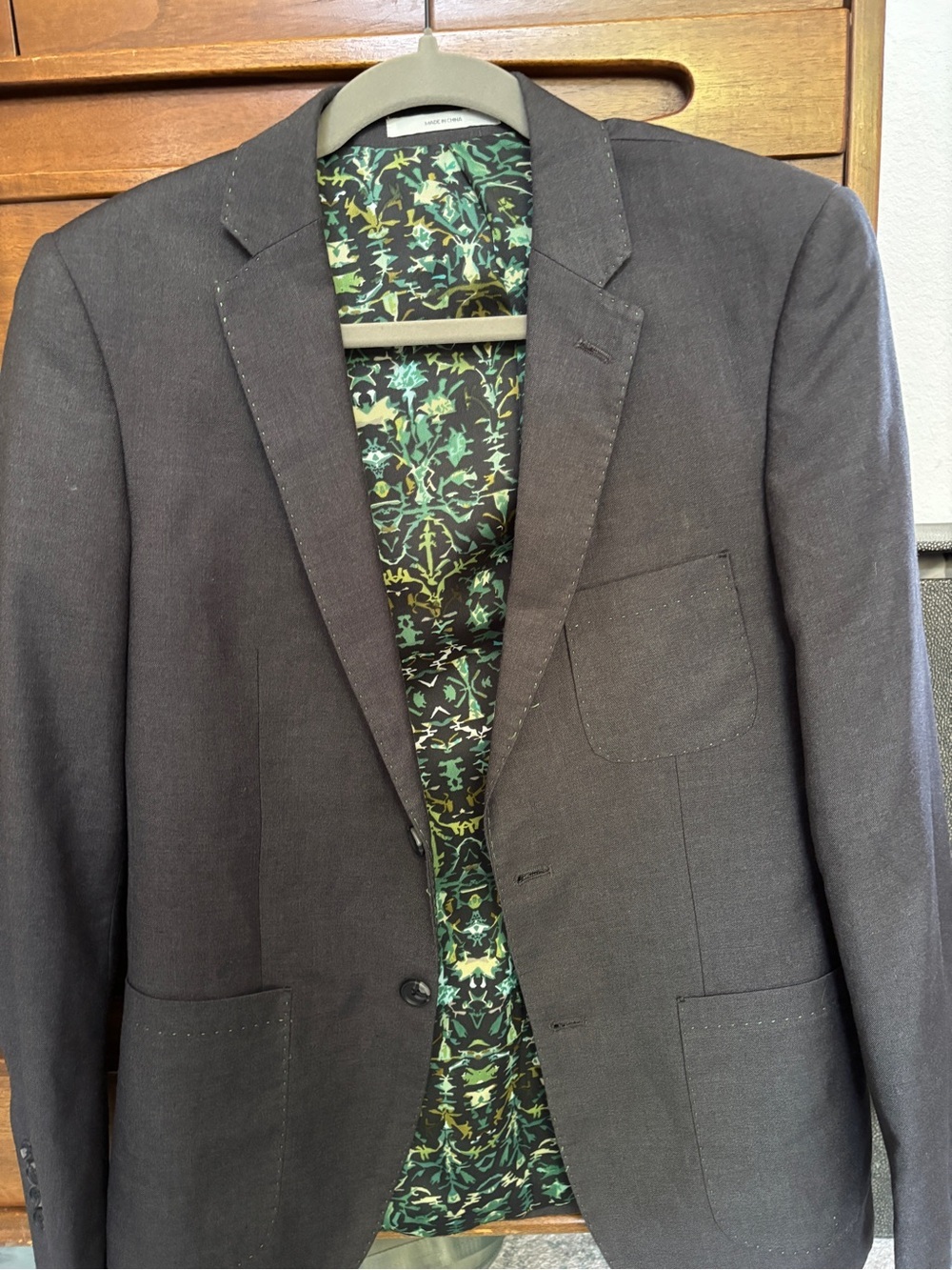 Edge WD NY Men's Black Blazer with Patterned Green Lining/stitching size small